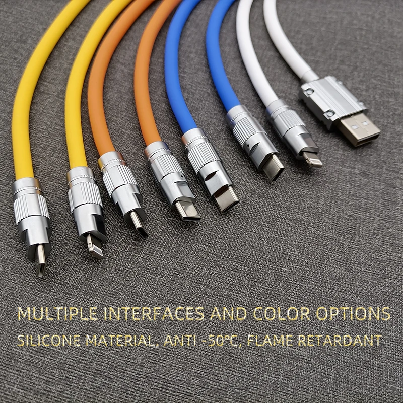 6A 120W travel Charge data cable USB A To Type C Usb-C Micro Silicone Soft Pd Charger Fast Charging Phone Data Cable