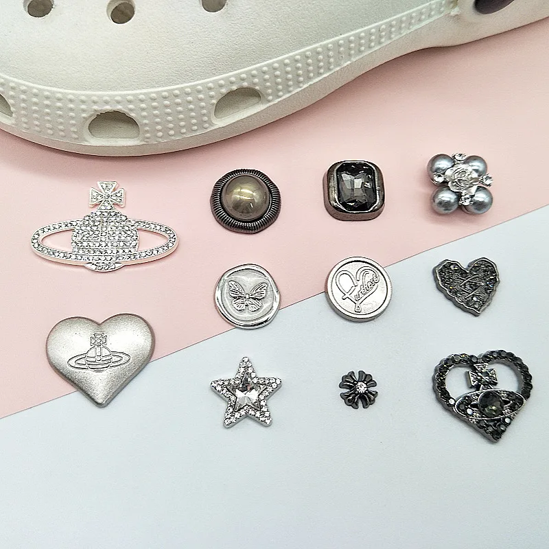 iron black golden pearl buckle metal diamond buttons for Hairpin crocs hole shoes accessaries