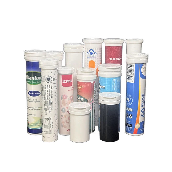 23x120 Effervescent Vitamin C Tablet Tube Packaging PP with Caps Plastic Screen Printing Customized Logo Medicine Pill Spring