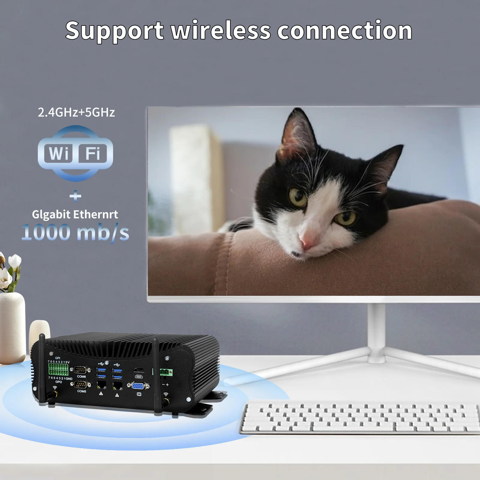 Custom Design Fanless Mini Pc I7 Quad Core Dual Lan DDR4 64GB RAM 6 USB 2 Display Industrial Computer Desktop