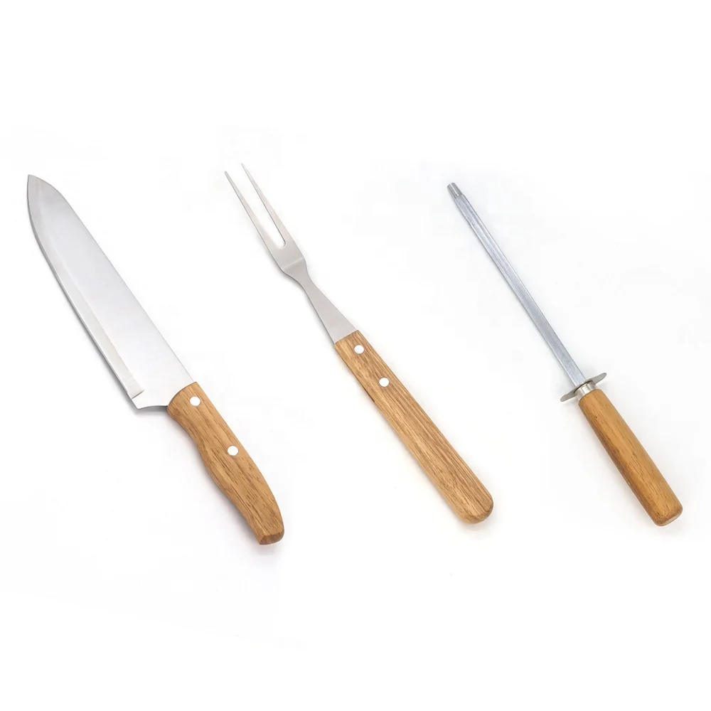 Easy Clean 9PCS High Quality Wooden Handle BBQ Tool  Outdoor With BBQ  Cutting Board Accessories For Environment Wood  Knife