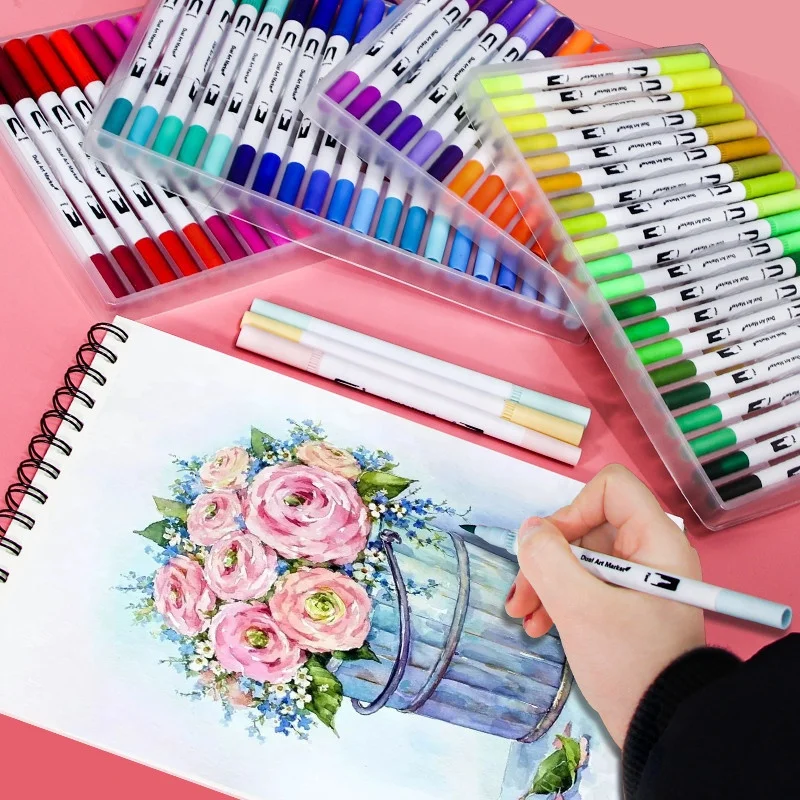 12-Color Dual Tip Watercolor Brush Pen Set for Painting, Sketching & Art Projects