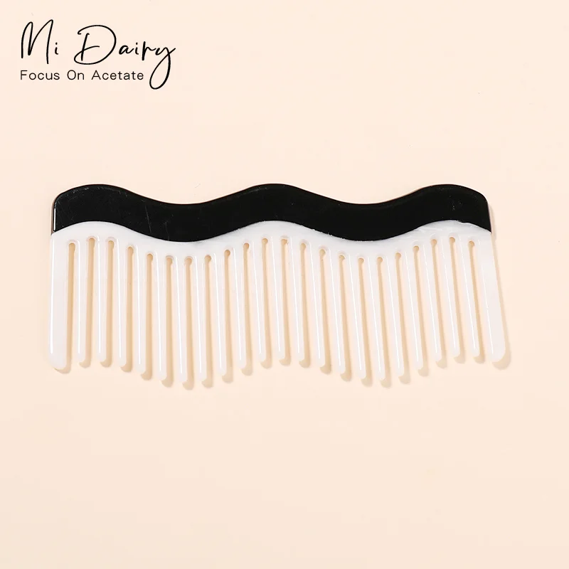 Mi dairy vintage fashion 2024 new montage high quality black and white wave shape wheat straw acetate hair comb for women girls