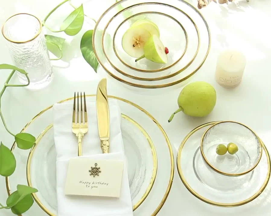 Supplies Tableware Set Gold Rim Dinner Plate Wedding Glass Plates Sets Dinnerware Set for the Restaurant Hotels Serving Tray