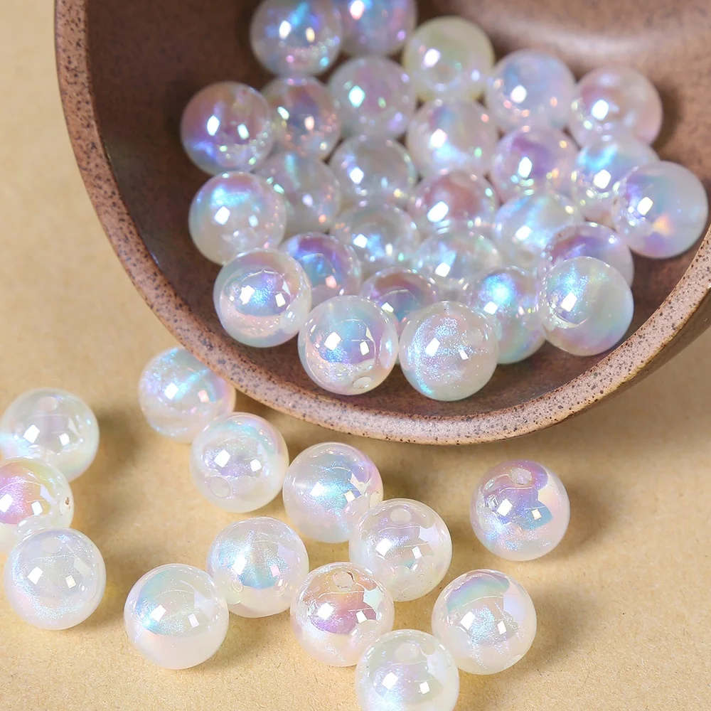 2023 Hot Selling Acrylic Plastic Glitter Round Mermaid Beads For DIY Bracelet Earring Jewelry Making