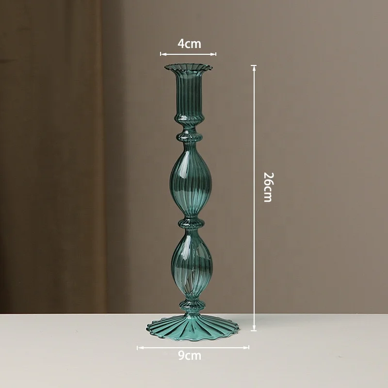 European-style Glass Candlestick Vase Luxury Crafts Table Glass Ornaments Candlestick Holder Retro Glass Candlestick Holder