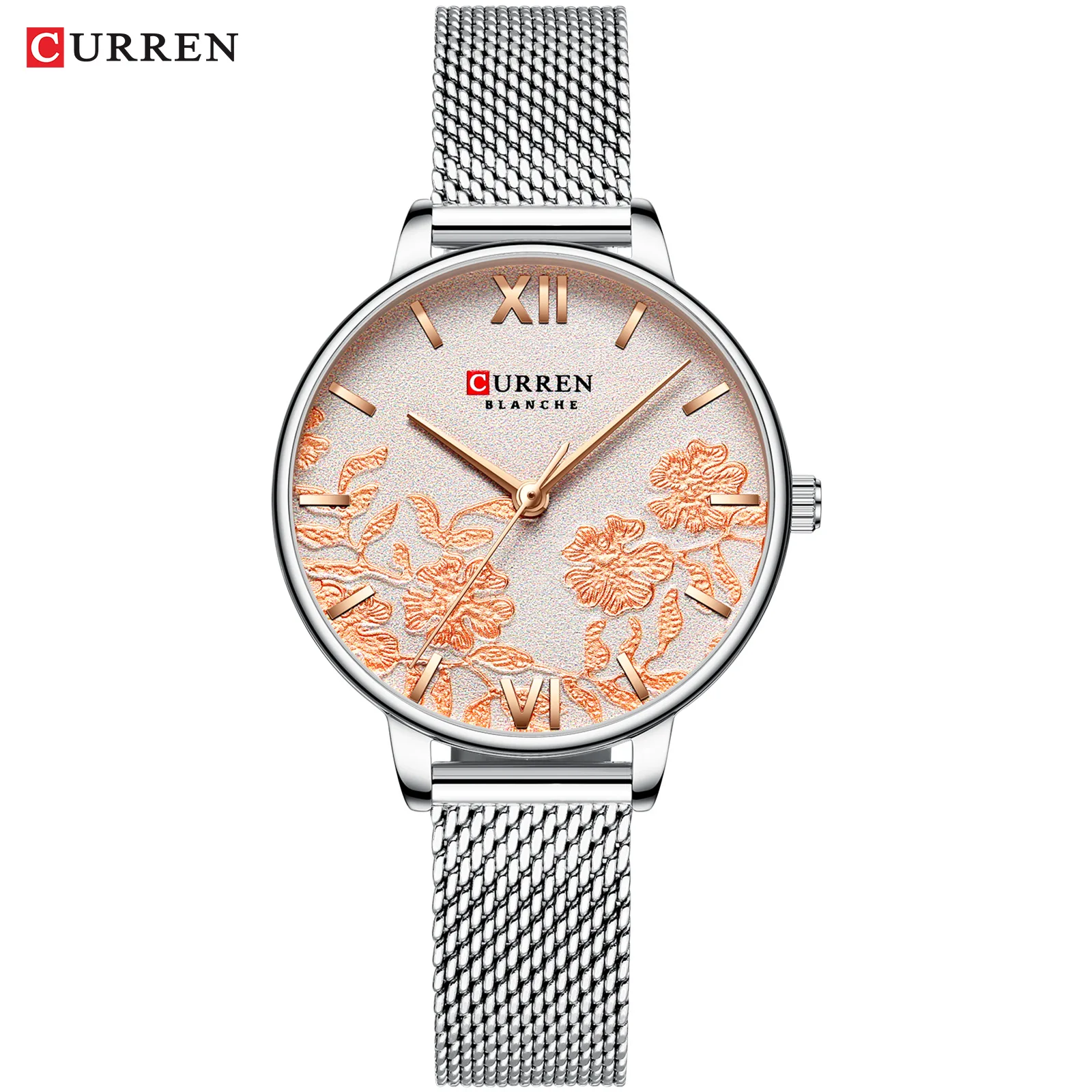 High end 9065 Curren roman digital scale display floral texture mesh quartz women watch exquisite fresh