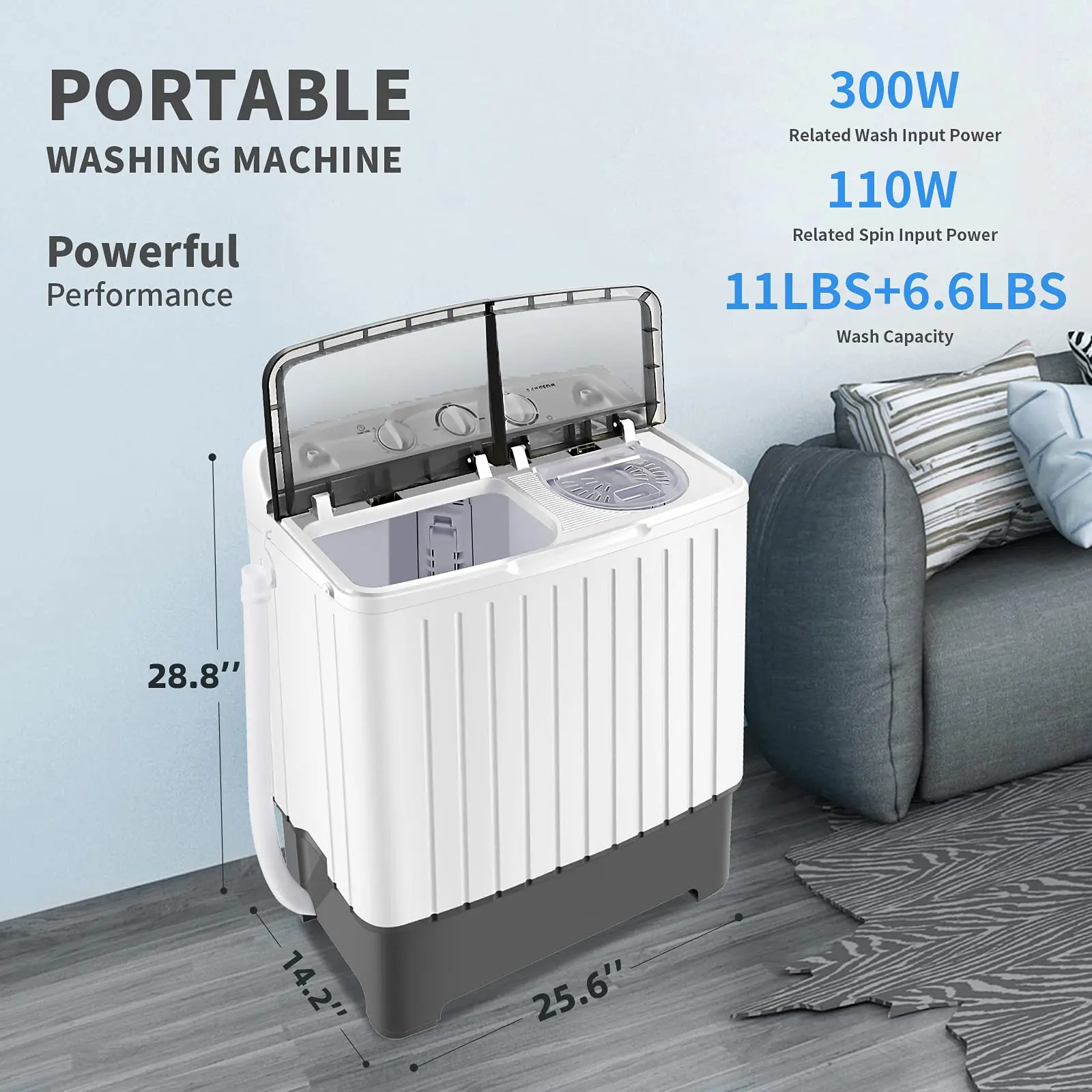 Wholesale Prices Household Dorms Small Compact Twin Tub Cloth Washing Machine with Dryer