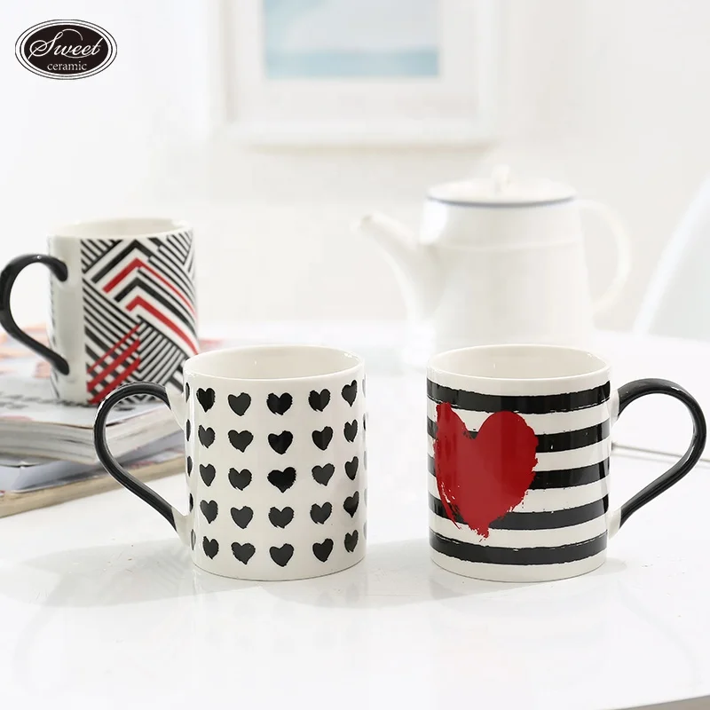 Wholesale 11oz Best selling European  porcelain black white  custom creative ceramic soup cup Oat milk coffee mug