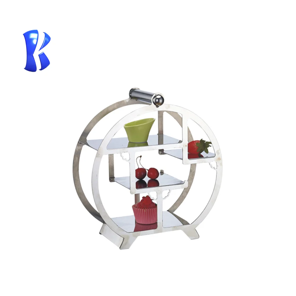 OKEY outdoor catering equipment  hotel buffet round stainless steel high tea stand gold display rack