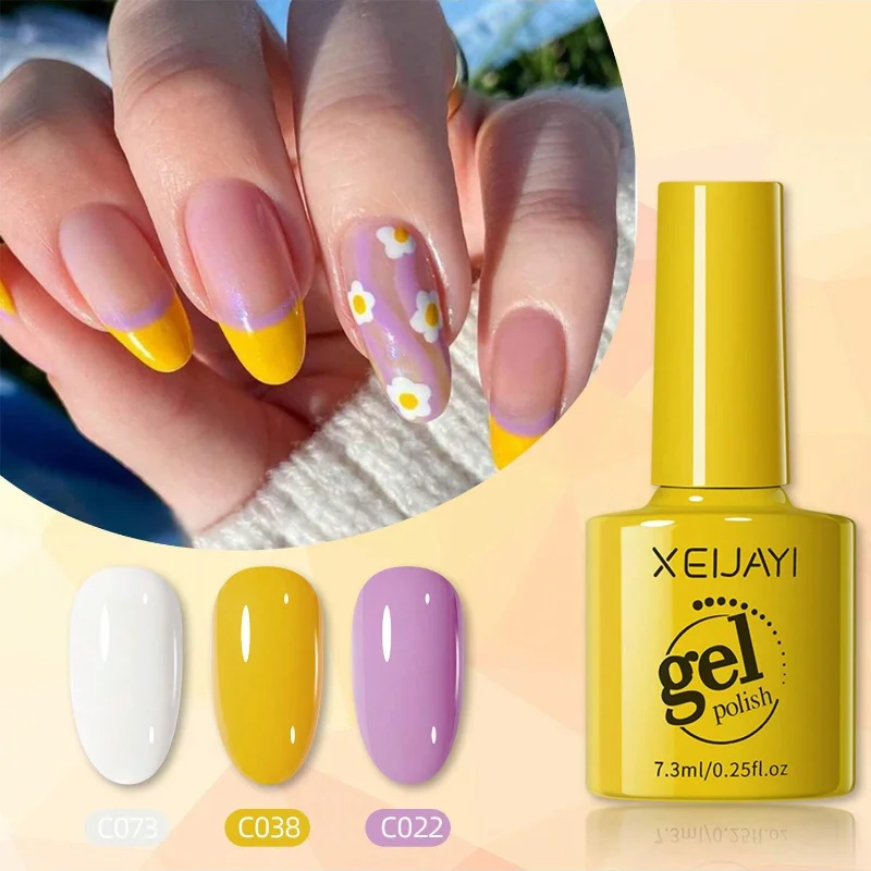 XEIJAYI Spring Summer Yellow Set Gel Polish Macaron Candy Sweet Colors Soft Pink Yellow Blue Gel Polish OEM Nail Supplier