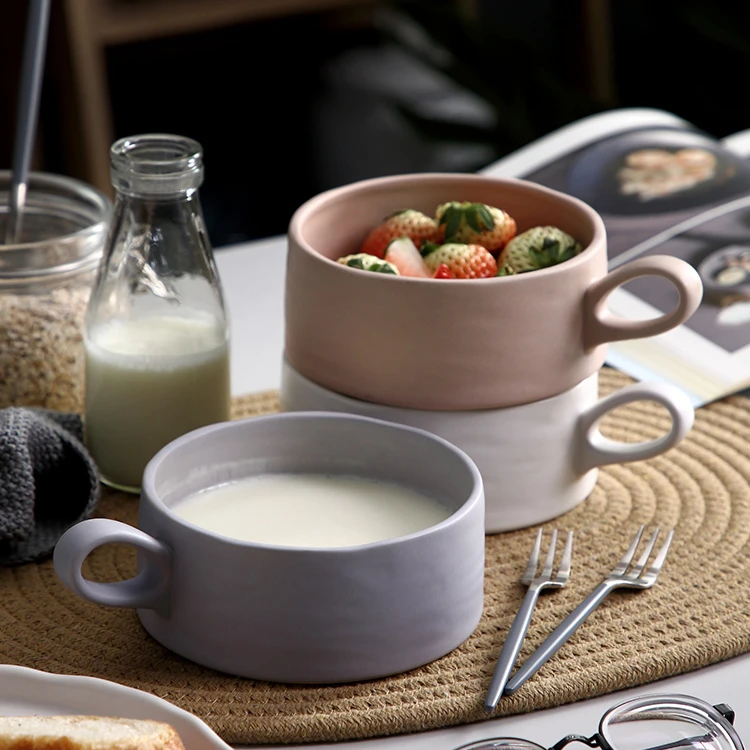 
European style breakfast custom color porcelain milk coffee cup with cookie biscuit holder 