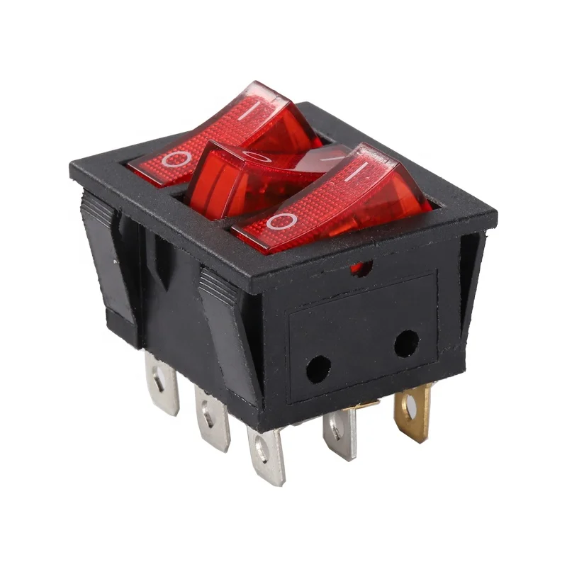 Hot Sale KCD9 boat type switch 9 pin three buttons warped plate power switch 15A 250V rocker switch red with lamp three buttons