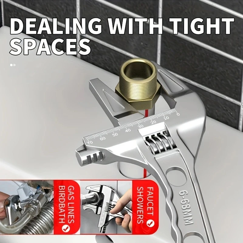 Aluminum Alloy Bathroom Wrench Multi-Function Wrench 6-68mm Short Handle Adjustable Spanner Plumbing Large Open-End Wrench