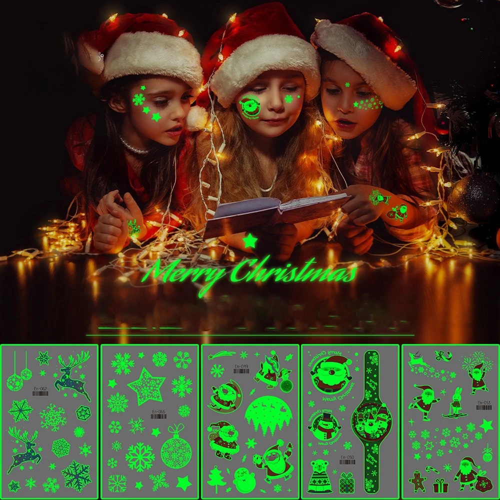 En 001-066 luminous tattoo sticker long lasting tattoo sticker glow in the dark Christmas cartoon santa claus tattoo