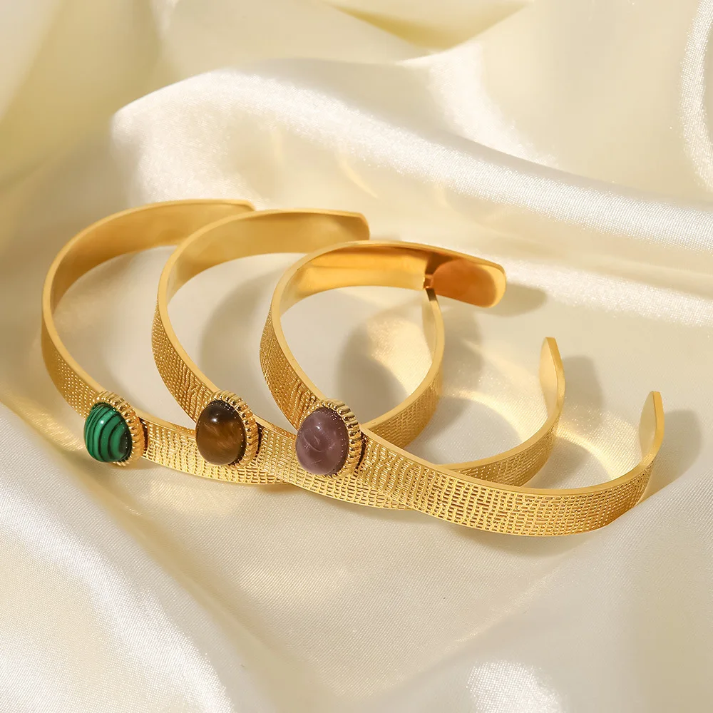 New stainless steel plated 18K gold bracelet tiger eye green malachite purple agate bracelet Fashion fine jewelry bracelet Women