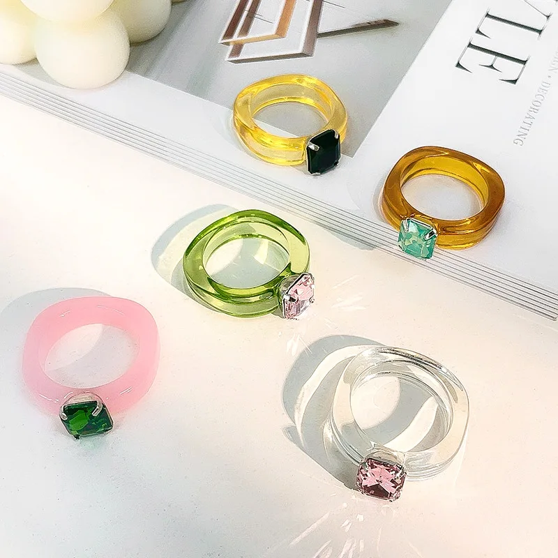 2021 new spring and summer transparent ring acrylic gem resin candy color ring wholesale