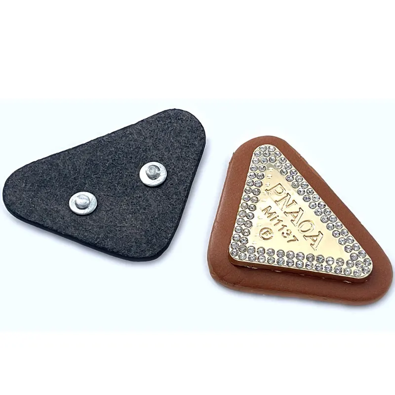Italian Cinch Strap Goods Personalize PU Fake Triangle Golden Leather Patches Oild Edges For Bags