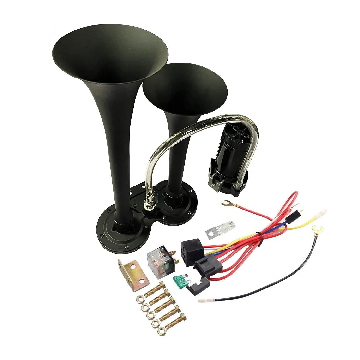 Chrome Zinc Dual Trumpet Air Horn With Compressor For Any 12V Vehicles Trucks Lorrys Trains Boats Cars Vans