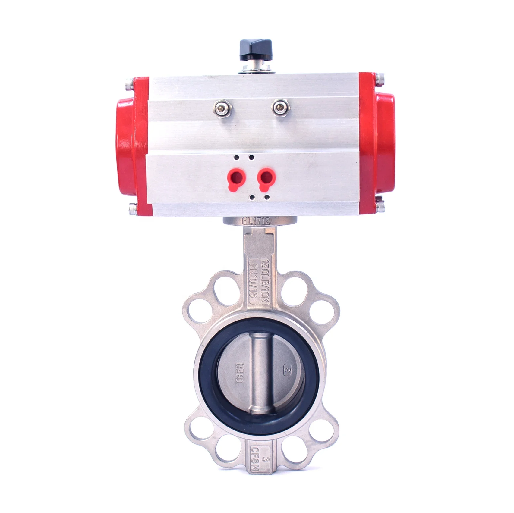 DN150 DN100 PN16 4 inch 150lb seat ptfe wafer clamp butterfly valve Type Stainless Steel pneumatic butterfly valve with actuator