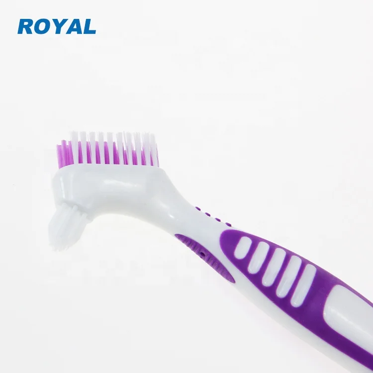 Wholesale high quality soft rubber easy grip denture brush customized logo orthodontic denture toothbrush cleaner oem