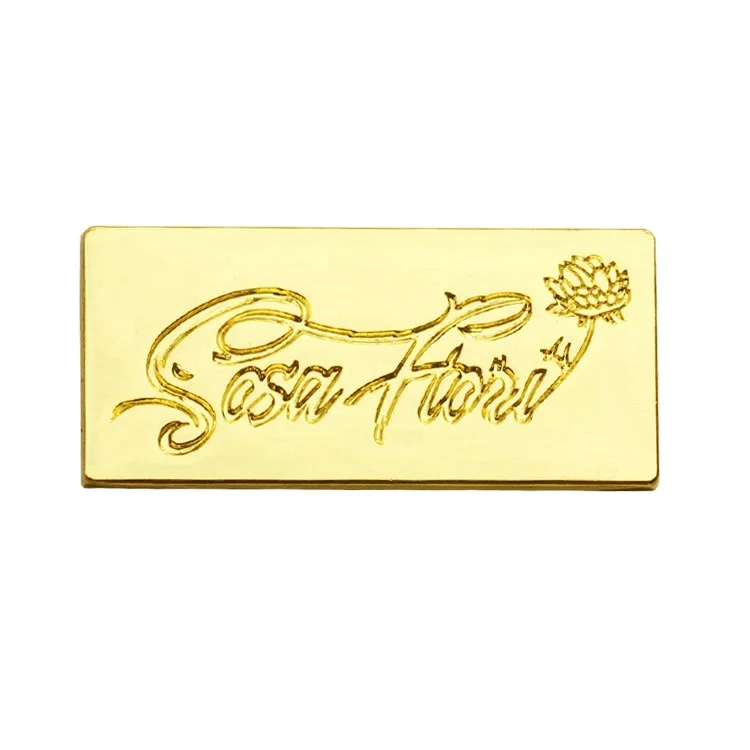 Die casting bags gold name punched metal labels with 3M sticker engraved logo self adhesive plate for door