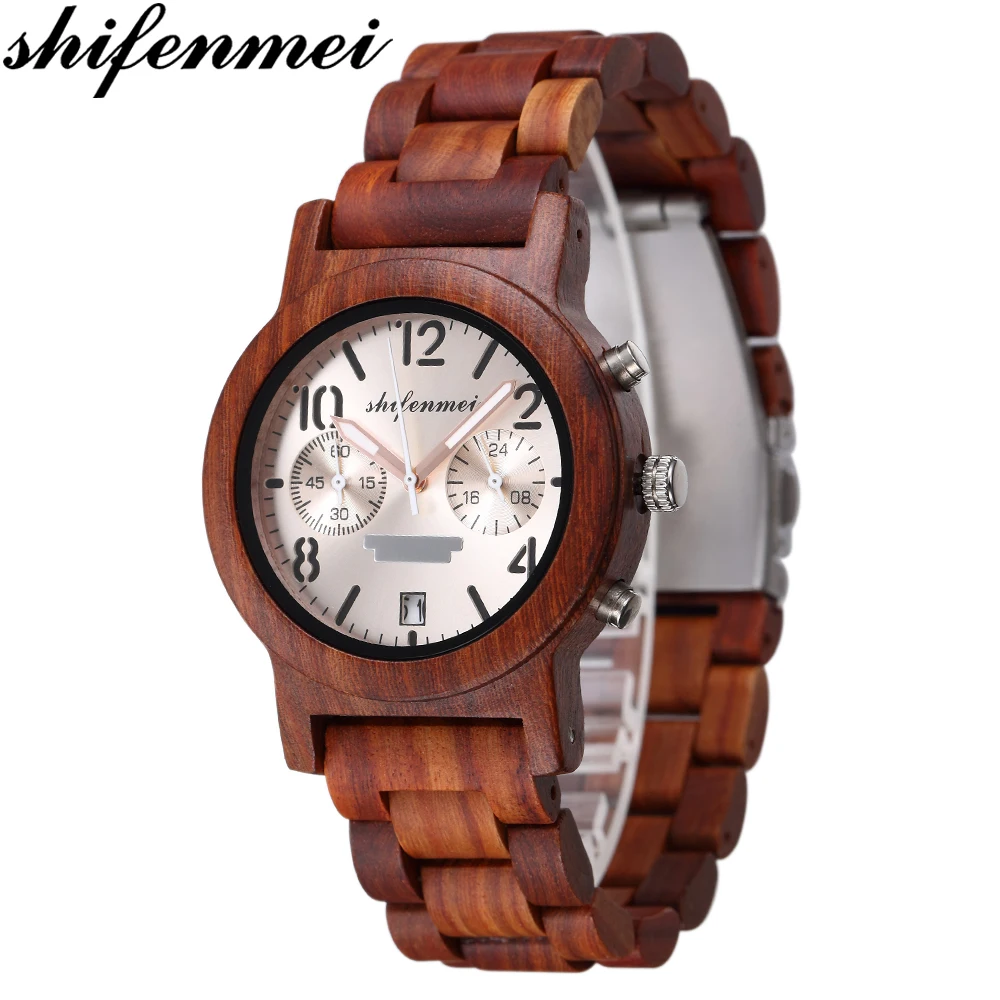  Shifenmei S5581 100% экологически чистые деревянные кварцевые часы с хронографом популярные европейские бамбуковые
