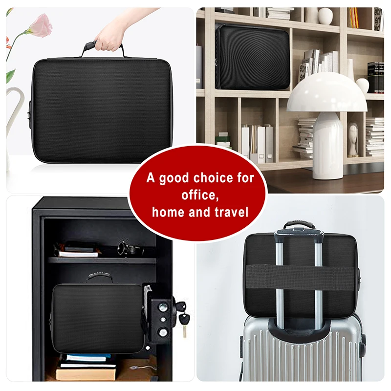 Portable important documents A4 travel document organizer filing safe waterproof fireproof document bag with lock