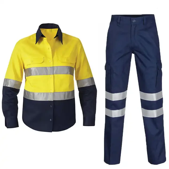 Wholesale polyester Mens Reflective Shirts and Pants Orange long sleeves  high quality safety work wear uniform for men