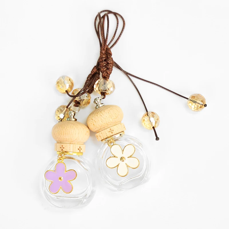 Wholesale 8ml Empty Air Freshener OEM Logo Round Wooden Glass Aroma Bottle Vent Car Diffuser Perfume Bottle