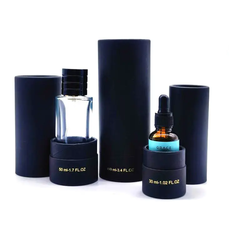 Custom Glass Bottle Kraft Black Cardboard Paper Tube Packaging Ingperfume Bottle Cardboard EVA Insert Paper Tube Shipping Box