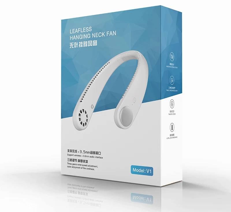 New style Mini USB Portable Electric Cooling Leafless With Music Function Neck Fan blue tooth outdoor sport Neck Fan Headset