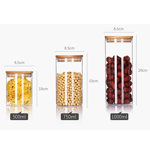 
High borosilicate glass jar with bamboo lid and storage bottle & jars customized size ODM available 