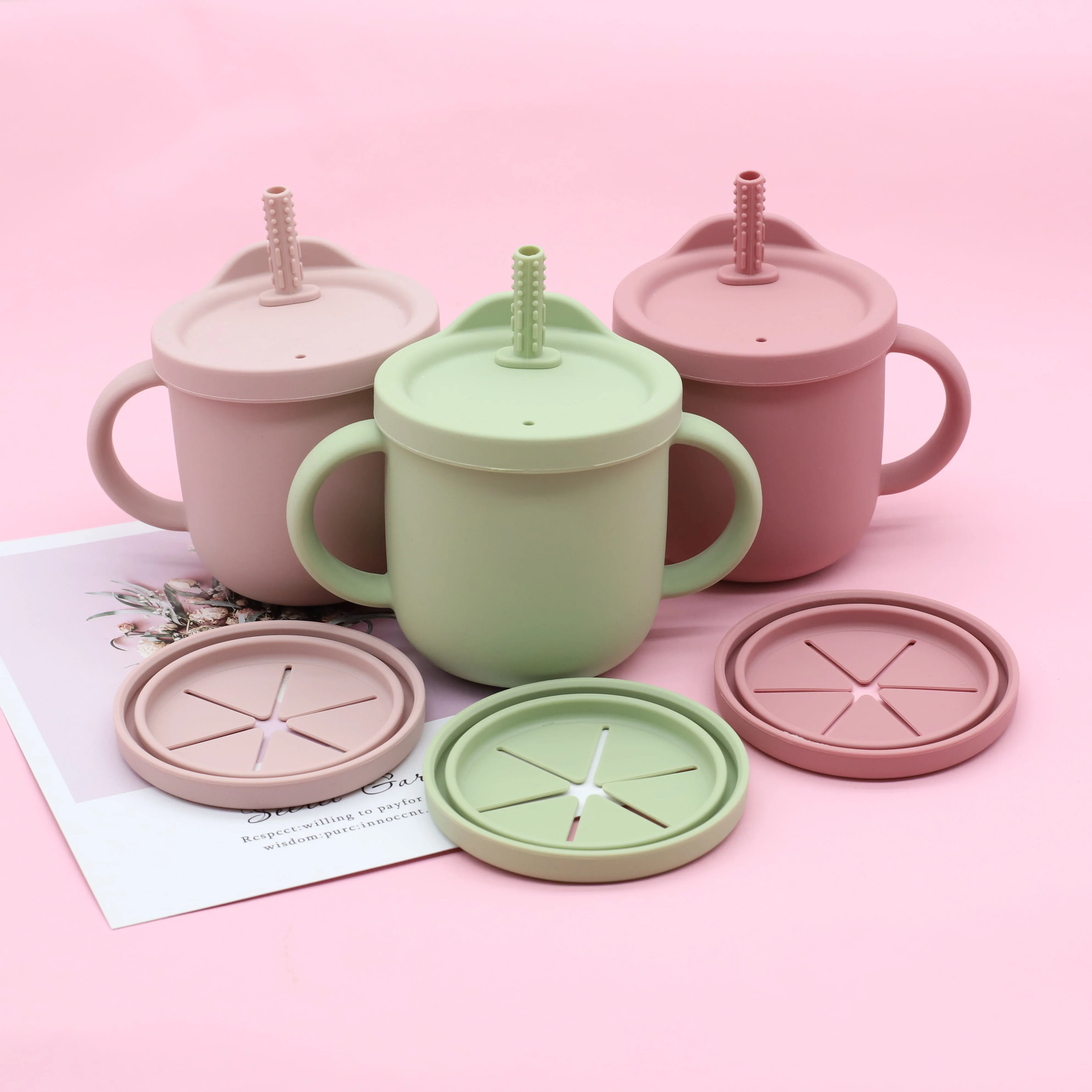 3 In 1 Eco Friendly Food Grade Factory Wholesale Bpa Free Child Non Spill For Kids Baby Silicone Snack Cup Water Cup