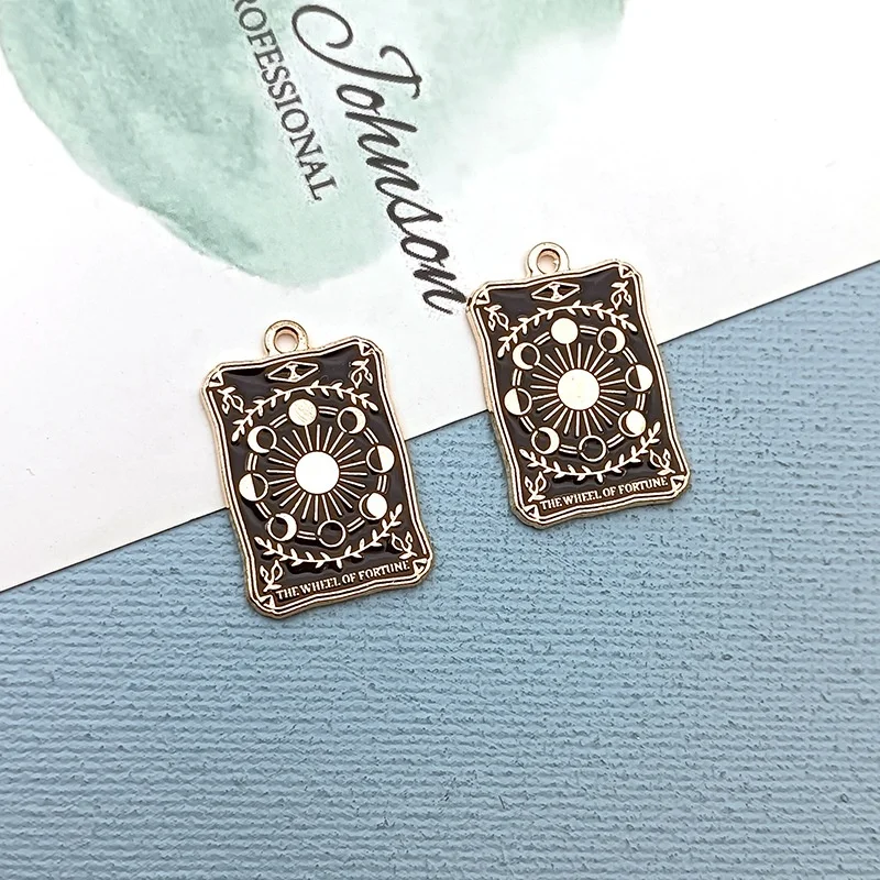 Enamel Black Tarot Card Charms Alloy Metal Pendants For DIY Bracelet Necklace And Jewelry Making Accessories