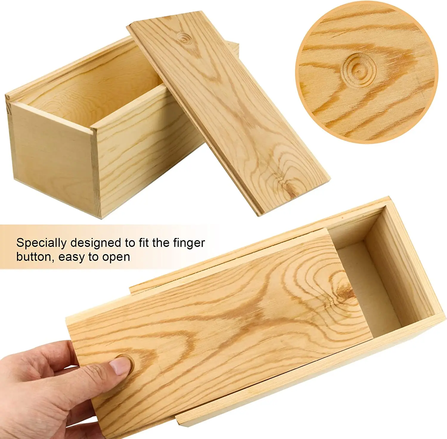 Unfinished wooden storage box with sliding lid,wood container suitable for Christmas, wedding, party, gift, DIY