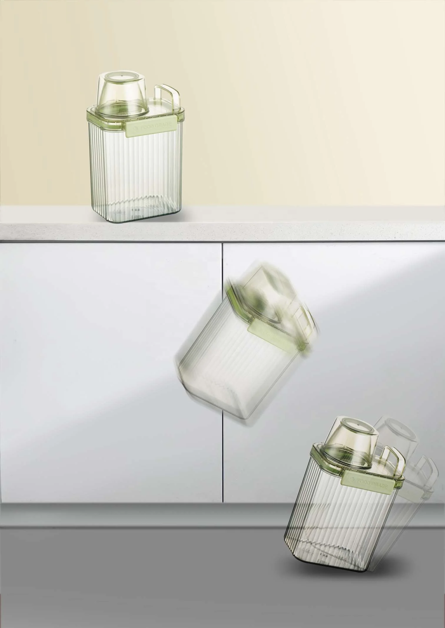 Multifunctional Rectangle Kitchen Cabinet Storage Organizer with Measuring Cup Plastic Food Jar Container tea storage Canister