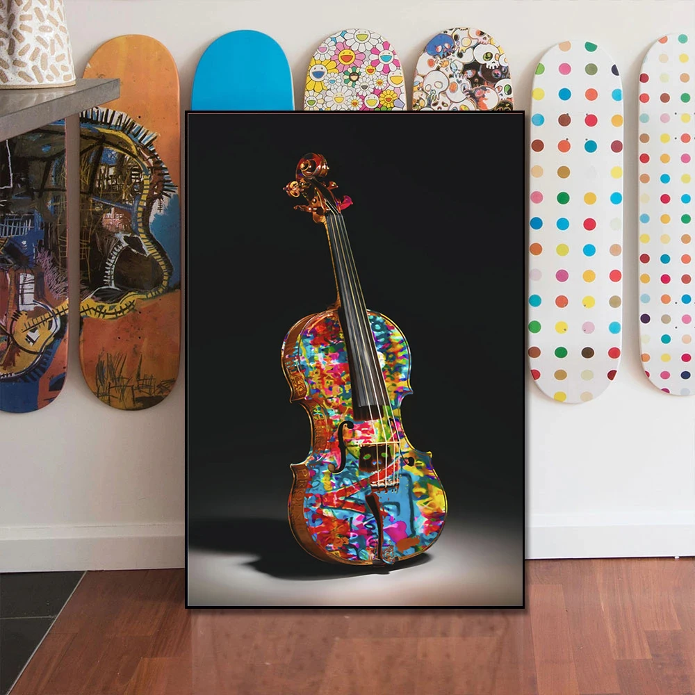 GraffitI Wall Street Guitar Musical Instrument  Pop Art Pictures Print on canvas For home Living Room Decoration