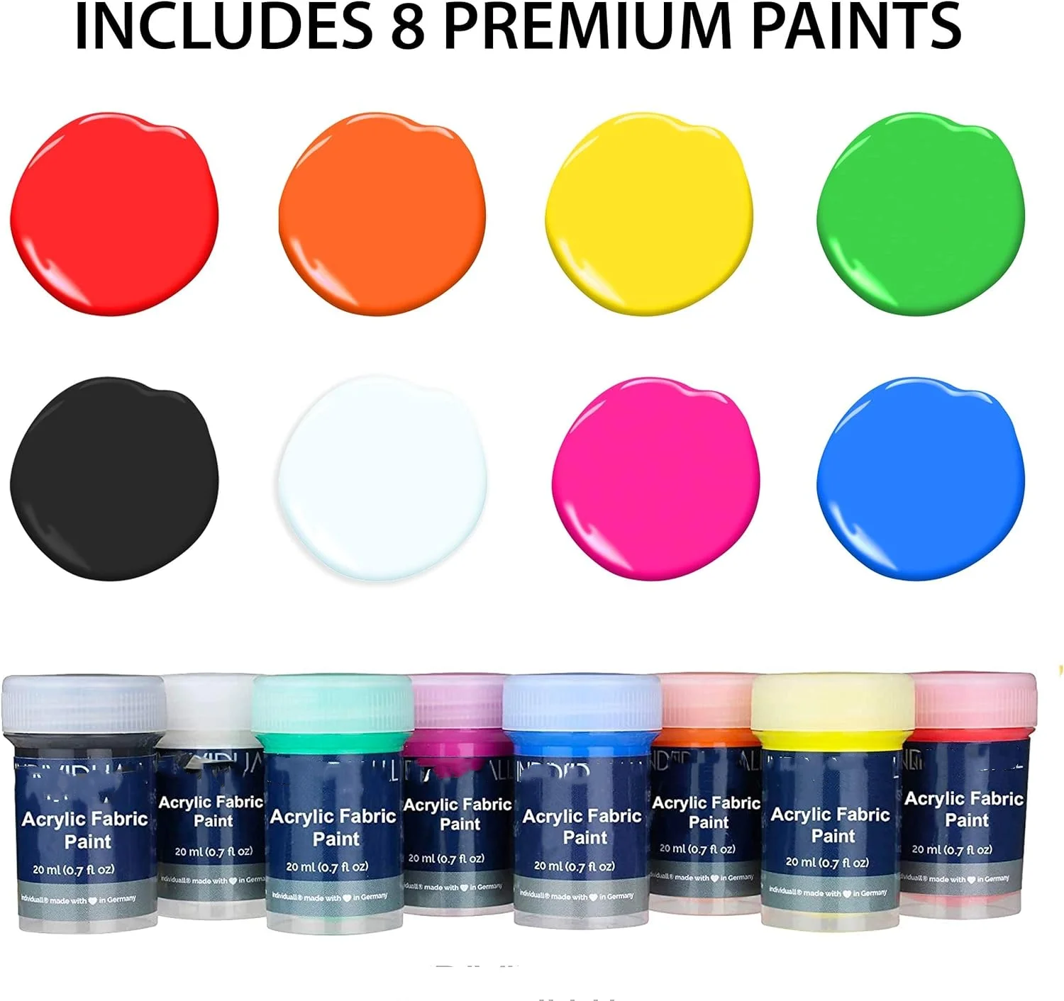 Premium Professional Clothing 8 x 20 ml / 0.7oz Vivid Colors For Beginners Students Artists Fabric Textile Paints Set