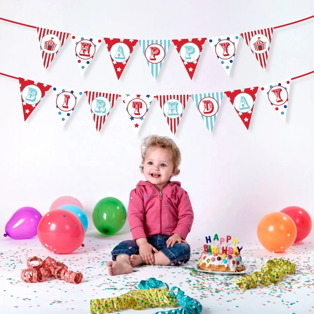 BA142 Circus themed party happy birthday party banners bunting Pennant for kids
