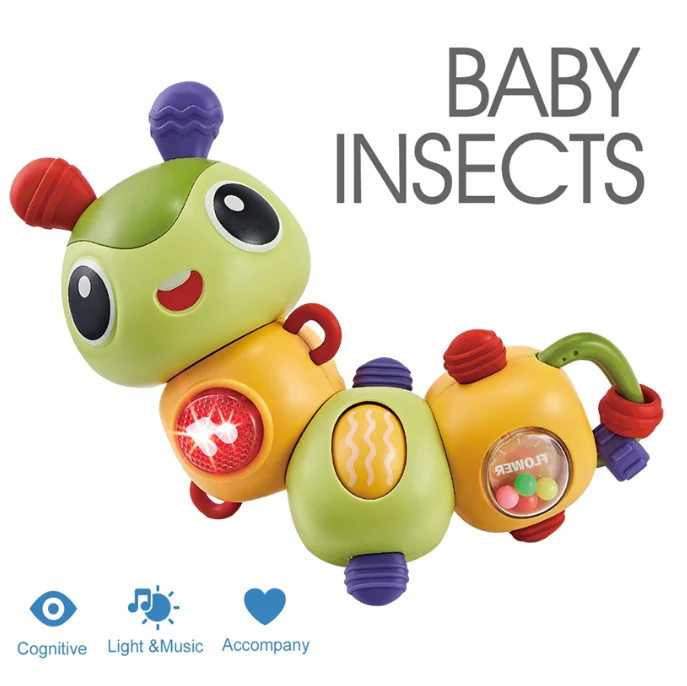 2023 Hot selling fun baby sound and light rotating caterpillar early education bell wholesale plastic gift toys