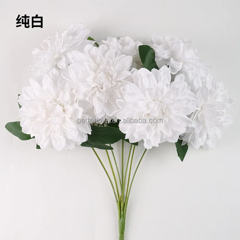 Factory Direct Silk Flower Bouquet White Dahlia and Lavender Wedding Flowers for Christmas Graduation Easter Decorations