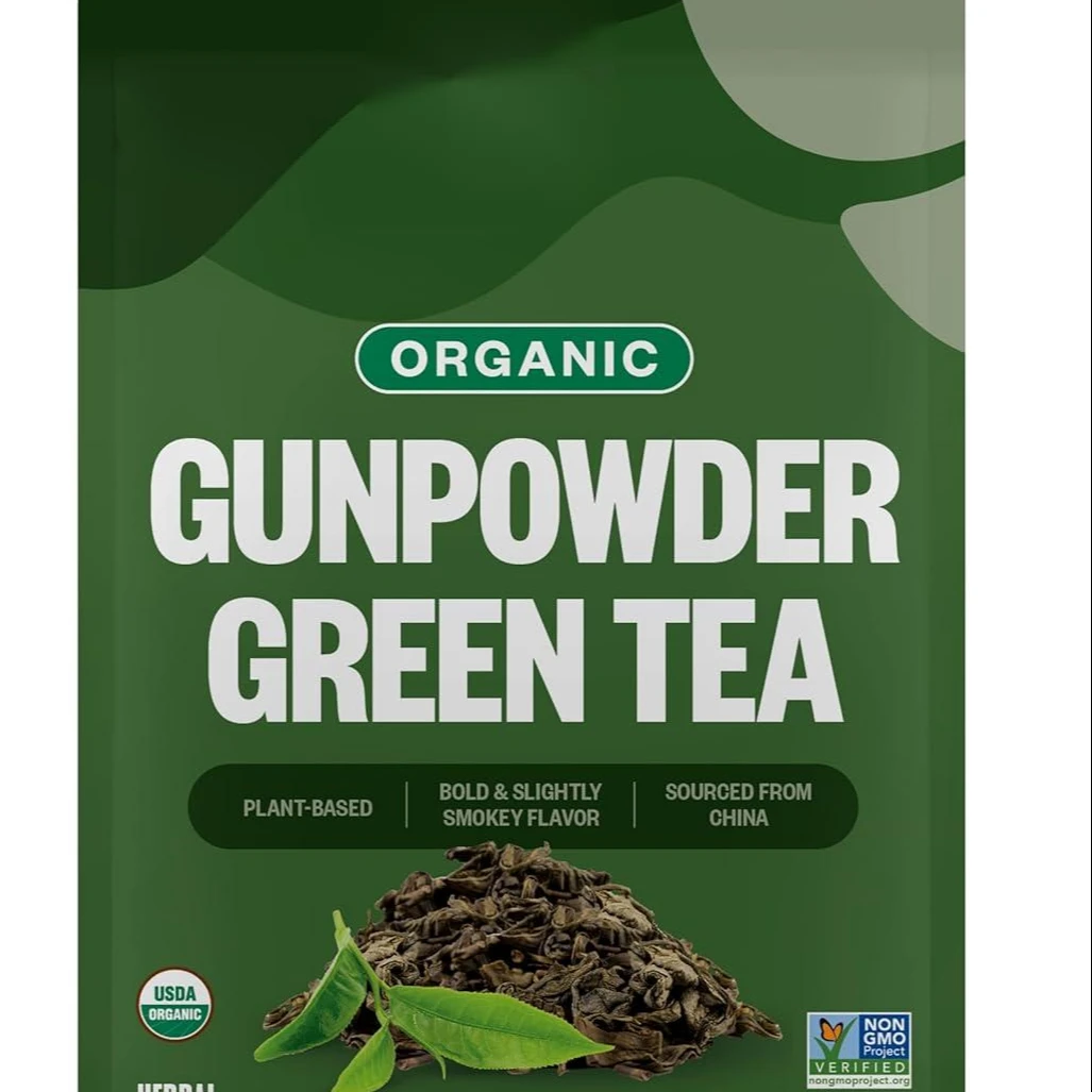 Organic gunpowder green tea in bulk, choose reusable kraft paper bags , packaging may be different with the picture