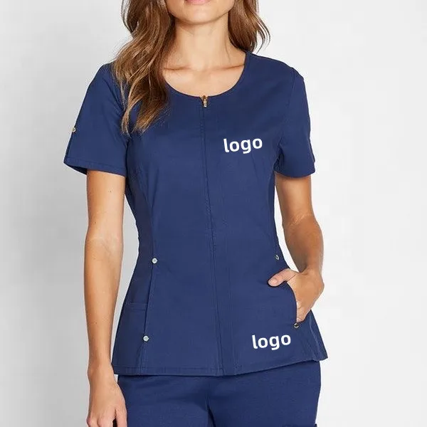 Lab Coat Medical Scrubs Hospital Nurse Scrub Multiple Cargo Pocket Nursing Scrubs Uniforms Sets With Zipper Jacket