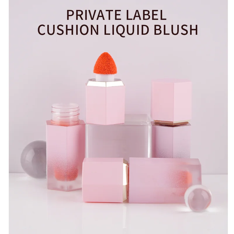 Wholesale 8 Colors Pink Square Shape Blush Cheek Natural Vegan Natural Smooth Waterproof Liquid Blush Private Label