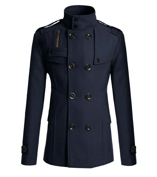 Everland OEM winter stand collar double-breasted new mens woolen coat slim mid - length windbreaker coats