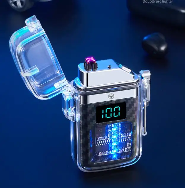 Waterproof Double Arc Lighter USB Rechargeable Windproof Lighter Outdoor Smoking Accessories