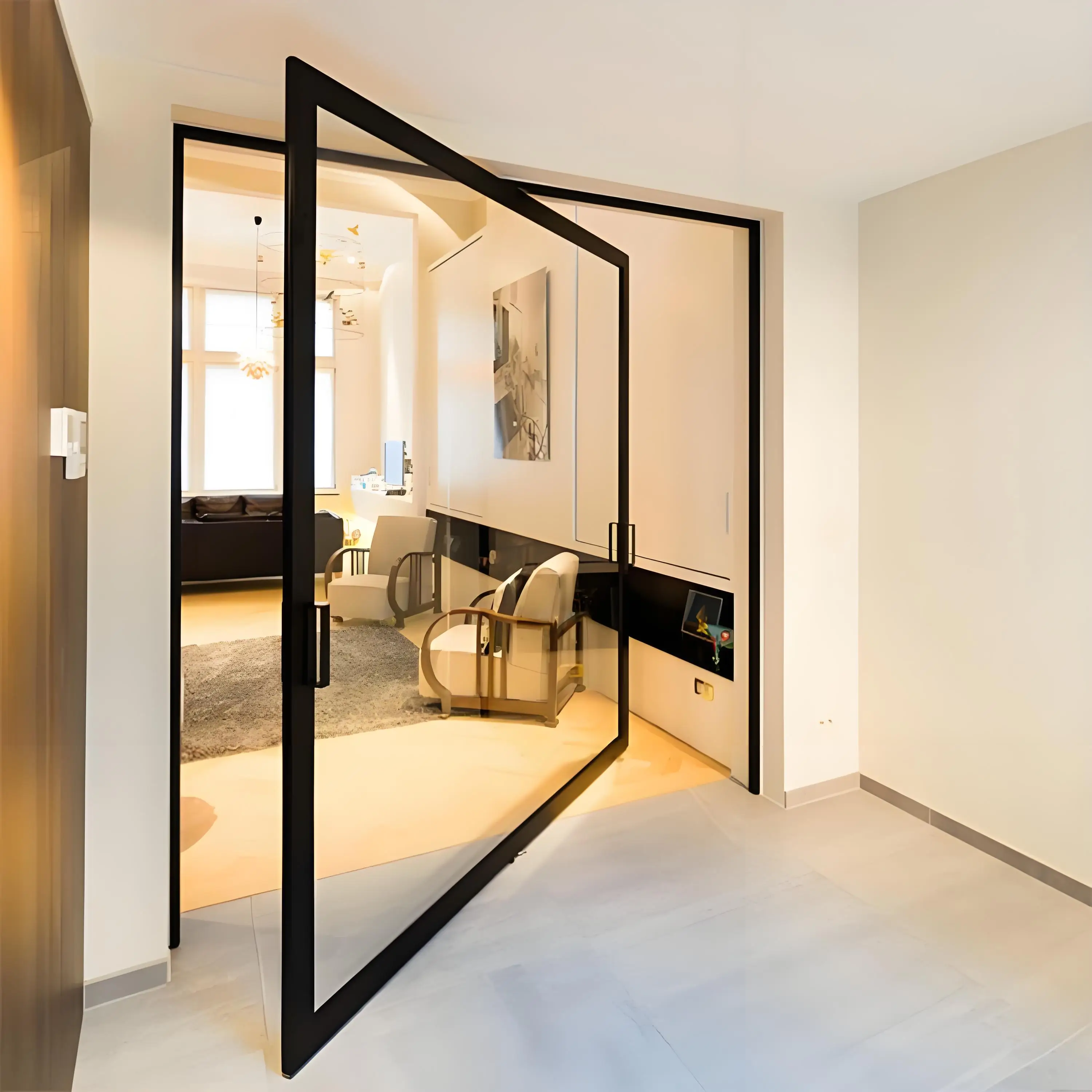 Modern Aluminum Entrance Pivot Apartment Bulletproof Windproof Soundproof Thermal-insulating Glass Steel Door Villa Office 1 Pcs