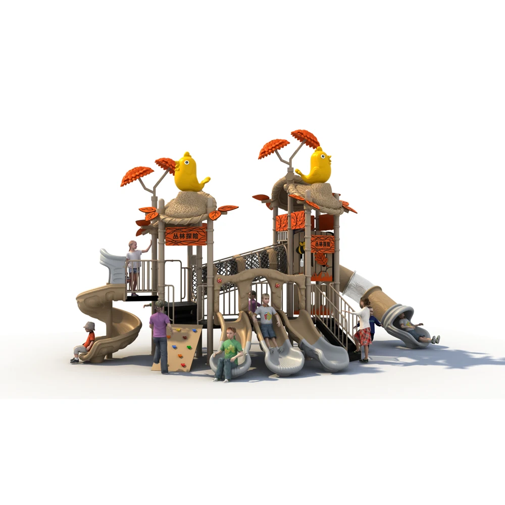 New Design Tree House Children Outdoor Playground Equipment Theme Park Obstacle Preschool Outdoor Plastic Slide Playground Set