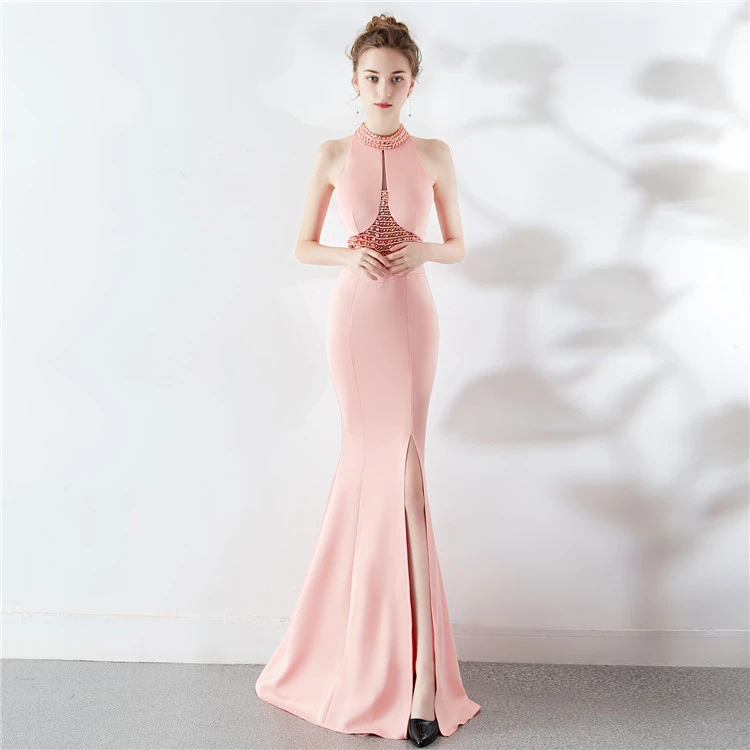 8637#2021 evening dress Wine red toast Long dress wedding dress slim fish tail Sexy clothes club Party dress